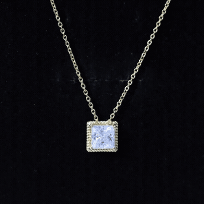 2 Carat Princess Cut Moissanite Solitaire Necklace with Rope Frame