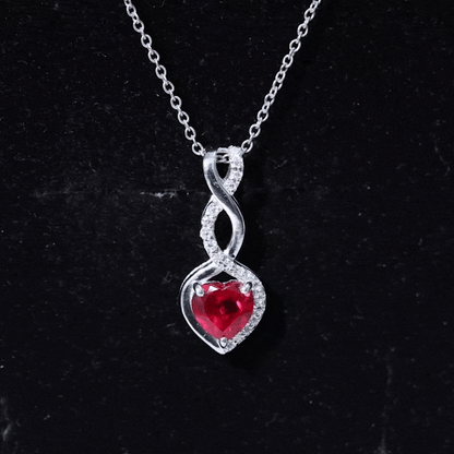 1 Carat Lab Grown Ruby Heart and Infinity Necklace with Silver Chain