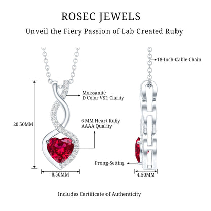 1 Carat Lab Grown Ruby Heart and Infinity Necklace with Silver Chain