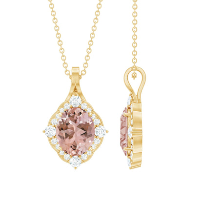 Vintage Inspired 2.5 Carat Morganite Bridal Necklace with Diamond Halo