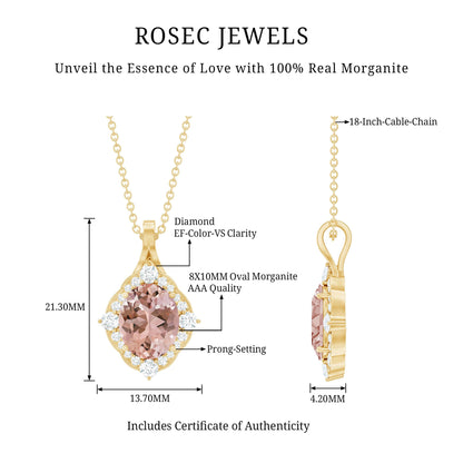Vintage Inspired 2.5 Carat Morganite Bridal Necklace with Diamond Halo
