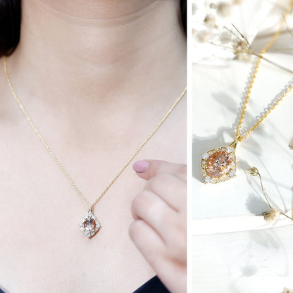 Vintage Inspired 2.5 Carat Morganite Bridal Necklace with Diamond Halo