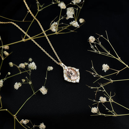 Vintage Inspired 2.5 Carat Morganite Bridal Necklace with Diamond Halo