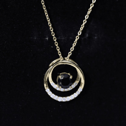 Lab Created Black and White Diamond Circle Necklace With Silver Chain