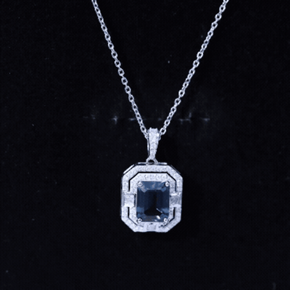 Certified 1.8 Carat Emerald Cut London Blue Topaz Vintage Necklace with Silver Chain