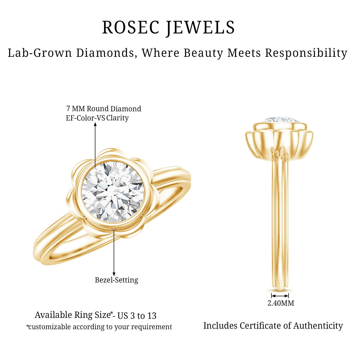 Engagement Ring with Bezel | 1.25 Carat Round Diamond, (EF-VS)