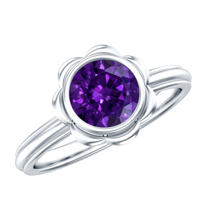 1 Carat Amethyst Engagement Ring in Bezel Setting