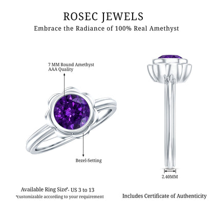 1 Carat Amethyst Engagement Ring in Bezel Setting