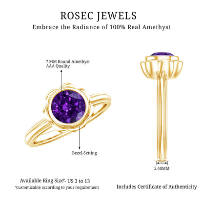 1 Carat Amethyst Engagement Ring in Bezel Setting