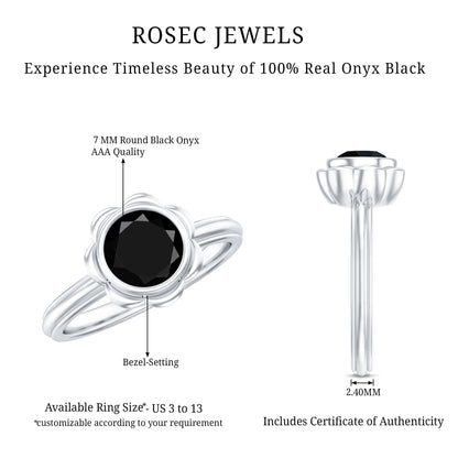 1.2 Carat Black Onyx Bezel Set Engagement Ring