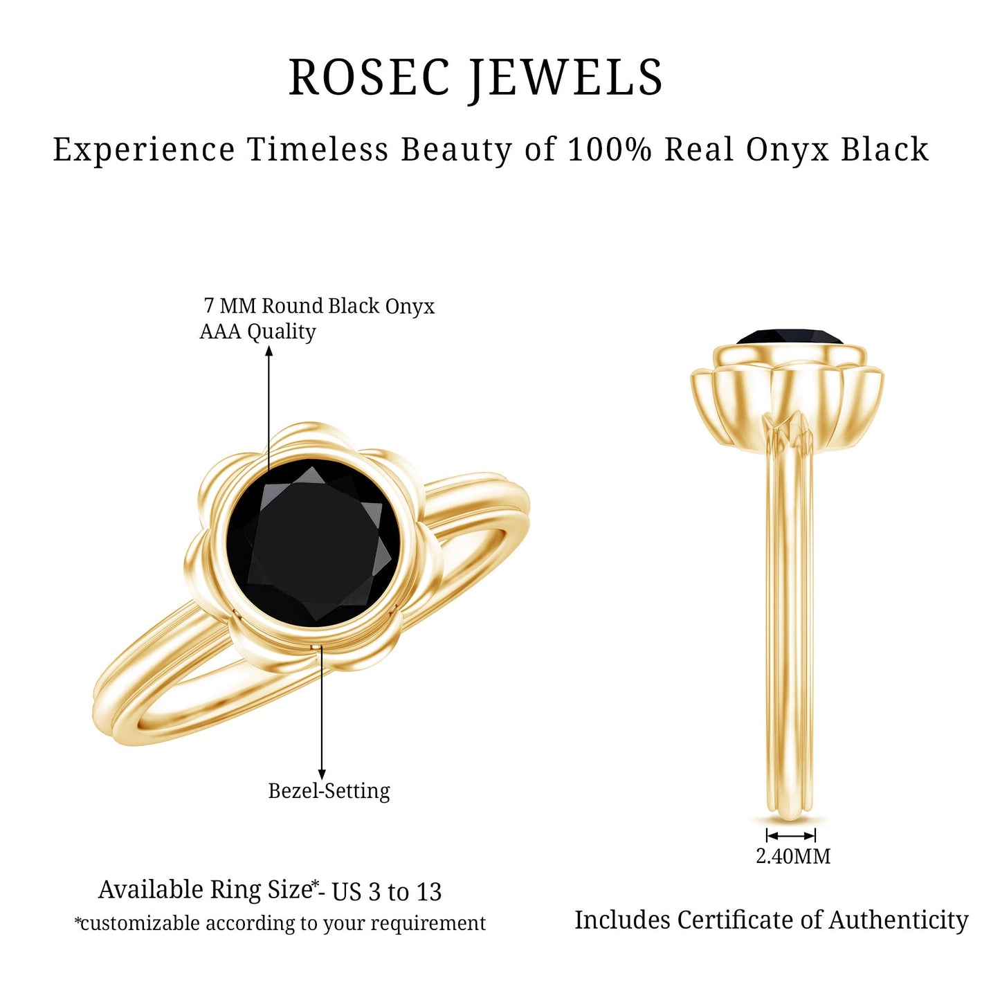 1.2 Carat Black Onyx Bezel Set Engagement Ring