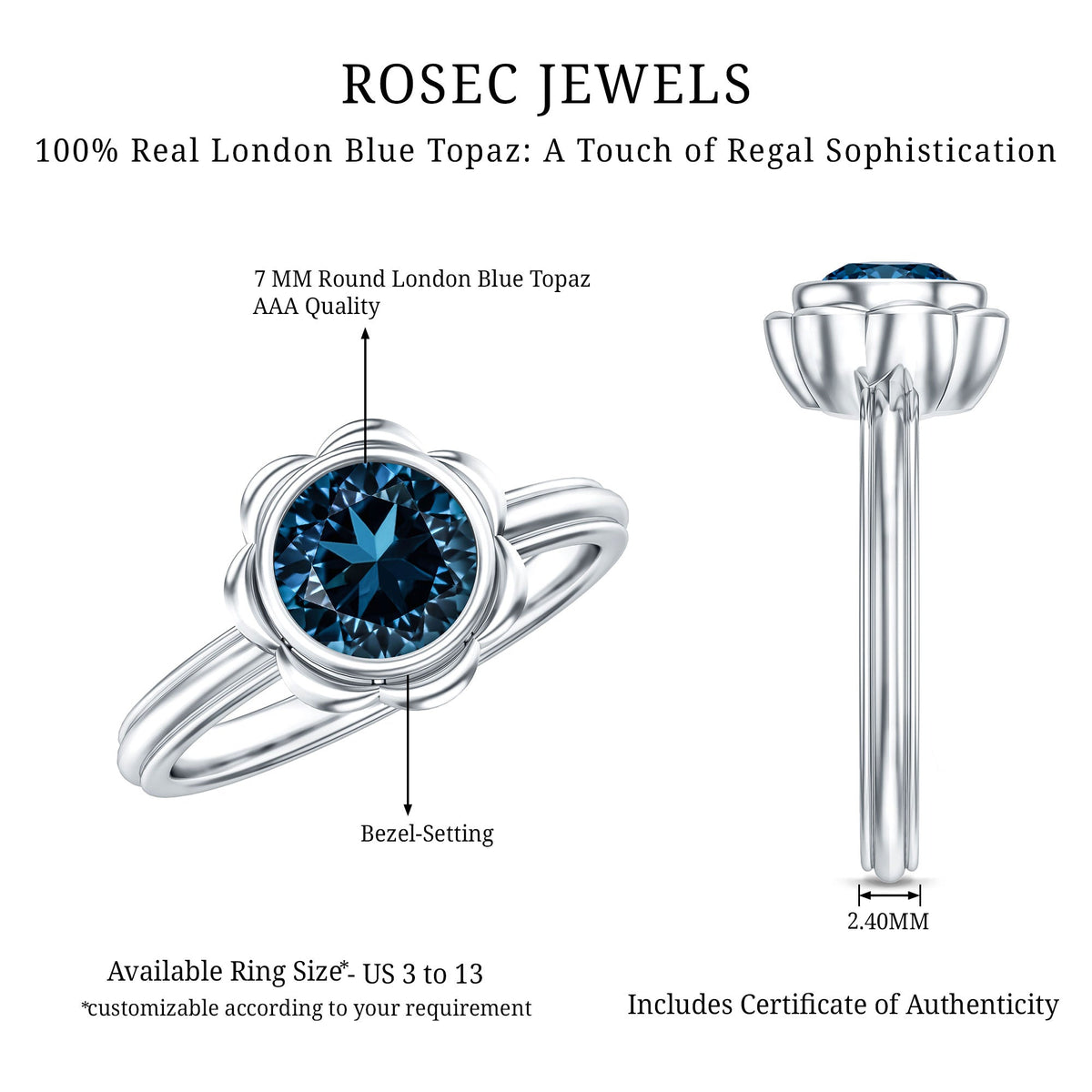 Genuine 1.35 Carat London Blue Topaz Solitaire Engagement Ring