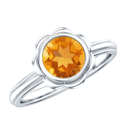 1 Carat Citrine Solitaire Engagement Ring in Bezel Setting