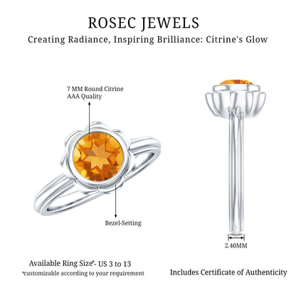 1 Carat Citrine Solitaire Engagement Ring in Bezel Setting