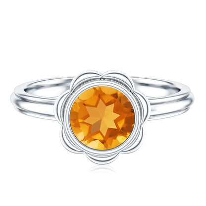 1 Carat Citrine Solitaire Engagement Ring in Bezel Setting