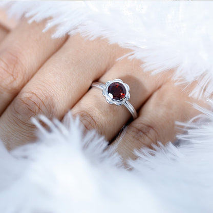 1.7 Carat Round Cut Garnet Flower Engagement Ring for Women