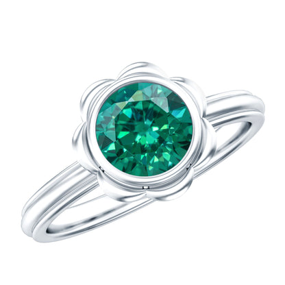 Bezel Set Lab Created Emerald Solitaire Engagement Ring