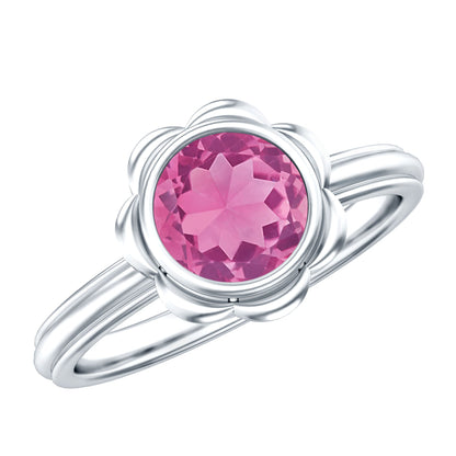 1 Carat Round Pink Tourmaline Flower Engagement Ring