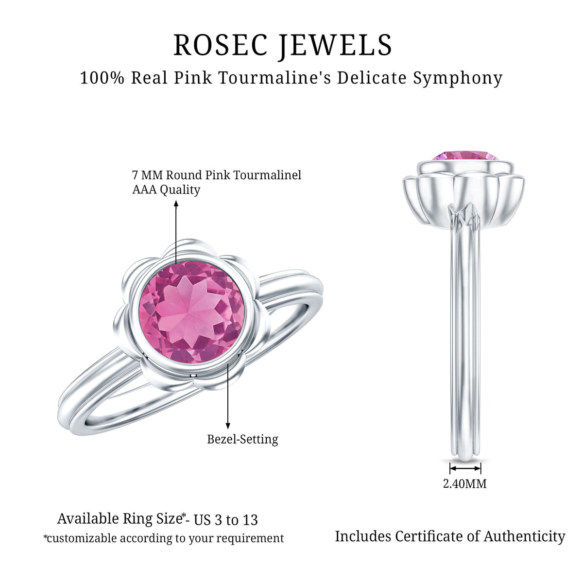 1 Carat Round Pink Tourmaline Flower Engagement Ring