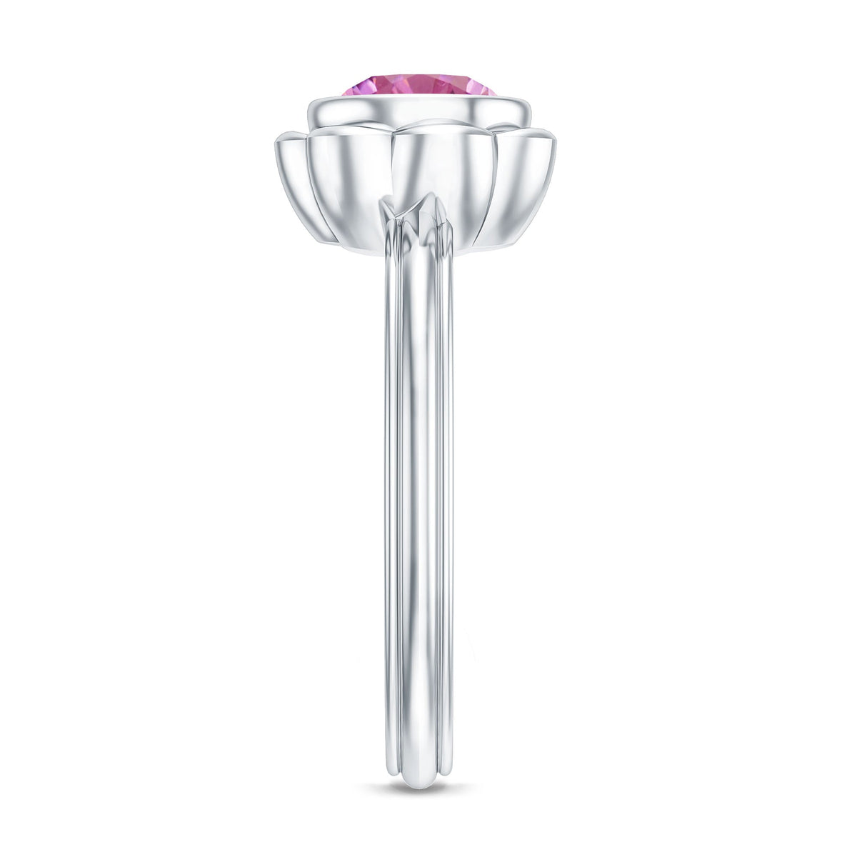 1 Carat Round Pink Tourmaline Flower Engagement Ring