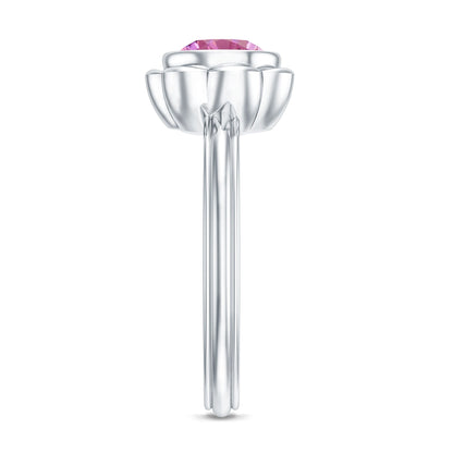1 Carat Round Pink Tourmaline Flower Engagement Ring