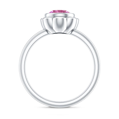 1 Carat Round Pink Tourmaline Flower Engagement Ring