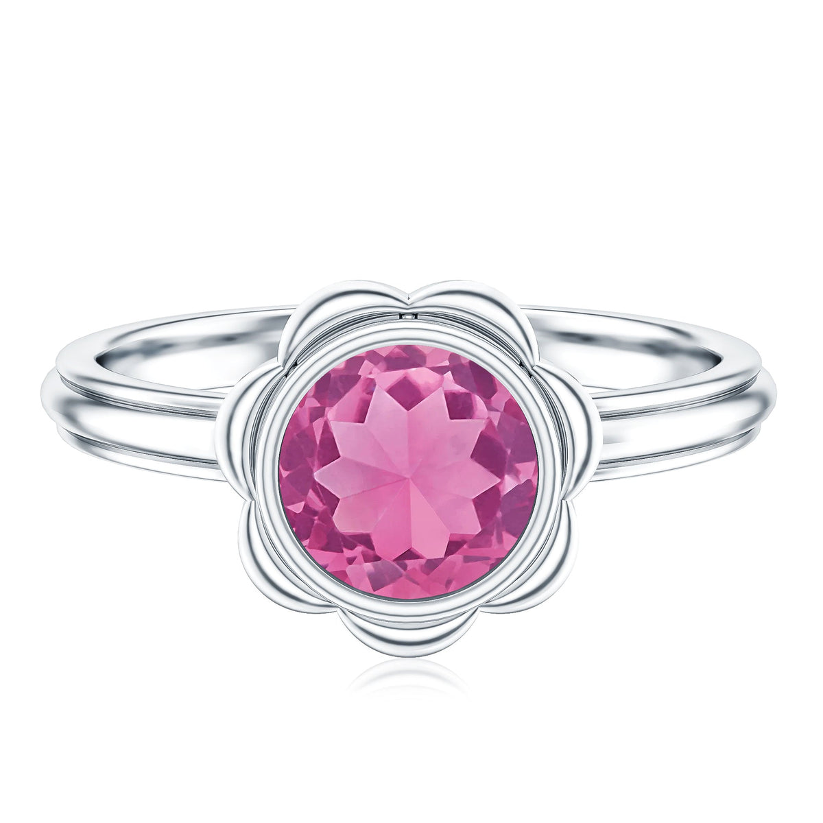 1 Carat Round Pink Tourmaline Flower Engagement Ring