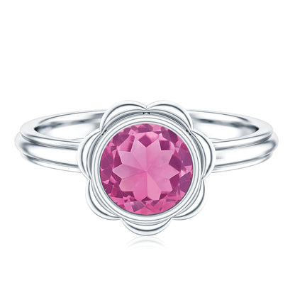 1 Carat Round Pink Tourmaline Flower Engagement Ring