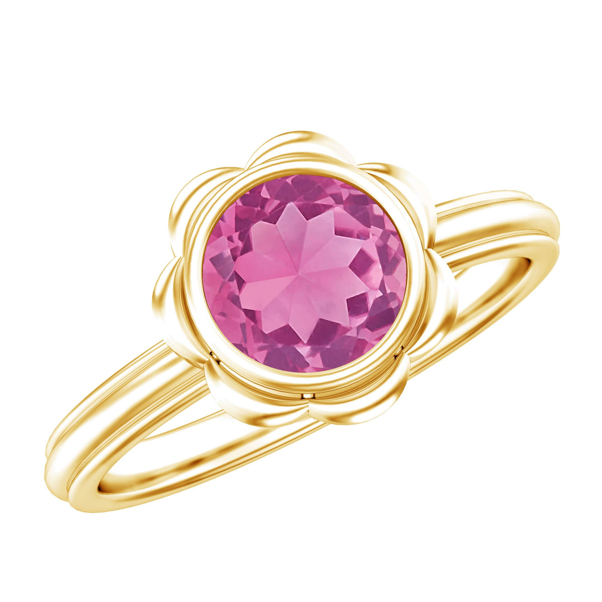 1 Carat Round Pink Tourmaline Flower Engagement Ring