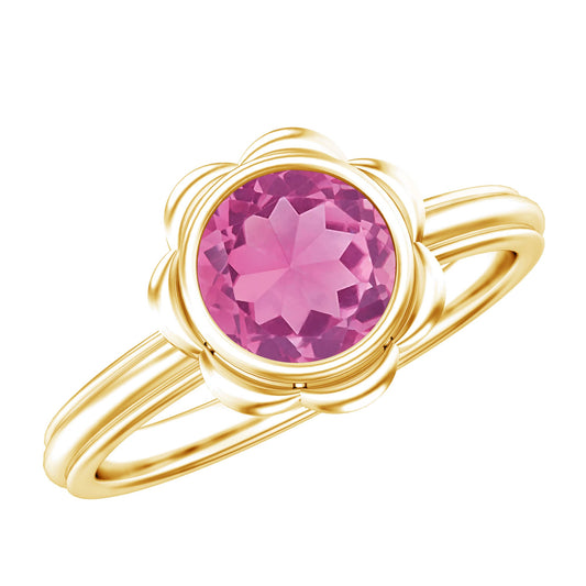 1 Carat Round Pink Tourmaline Flower Engagement Ring