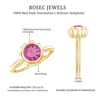1 Carat Round Pink Tourmaline Flower Engagement Ring