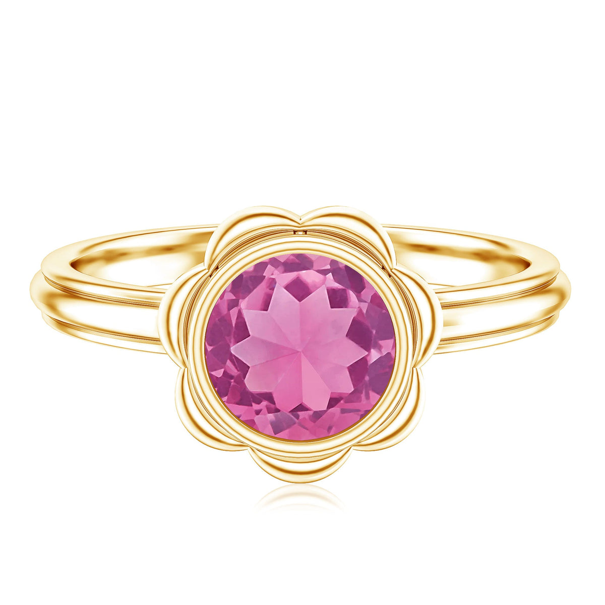 1 Carat Round Pink Tourmaline Flower Engagement Ring