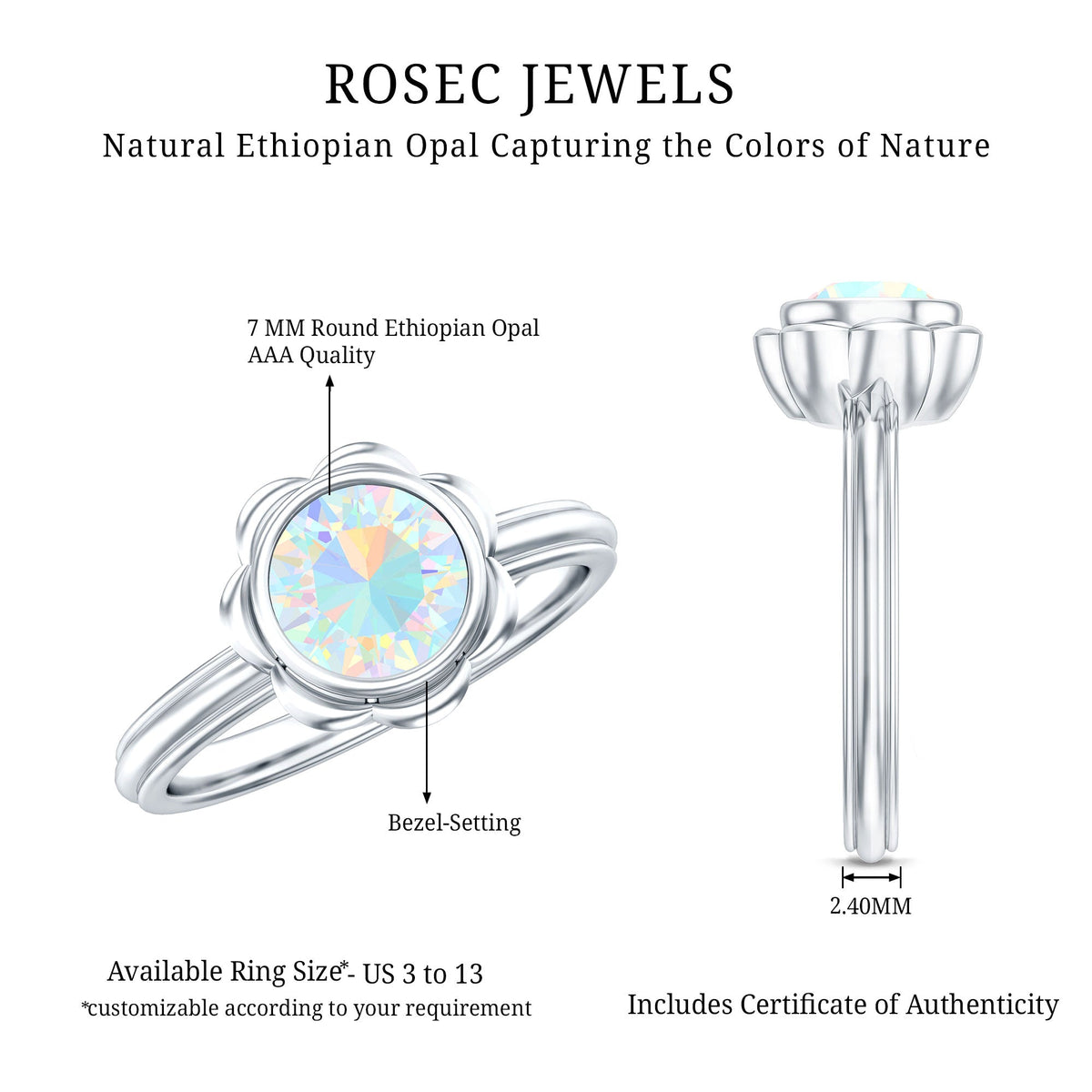 1.5 Carat Ethiopian Opal Engagement Ring for Women