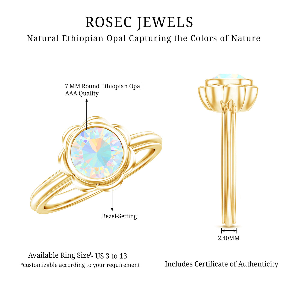 1.5 Carat Ethiopian Opal Engagement Ring for Women