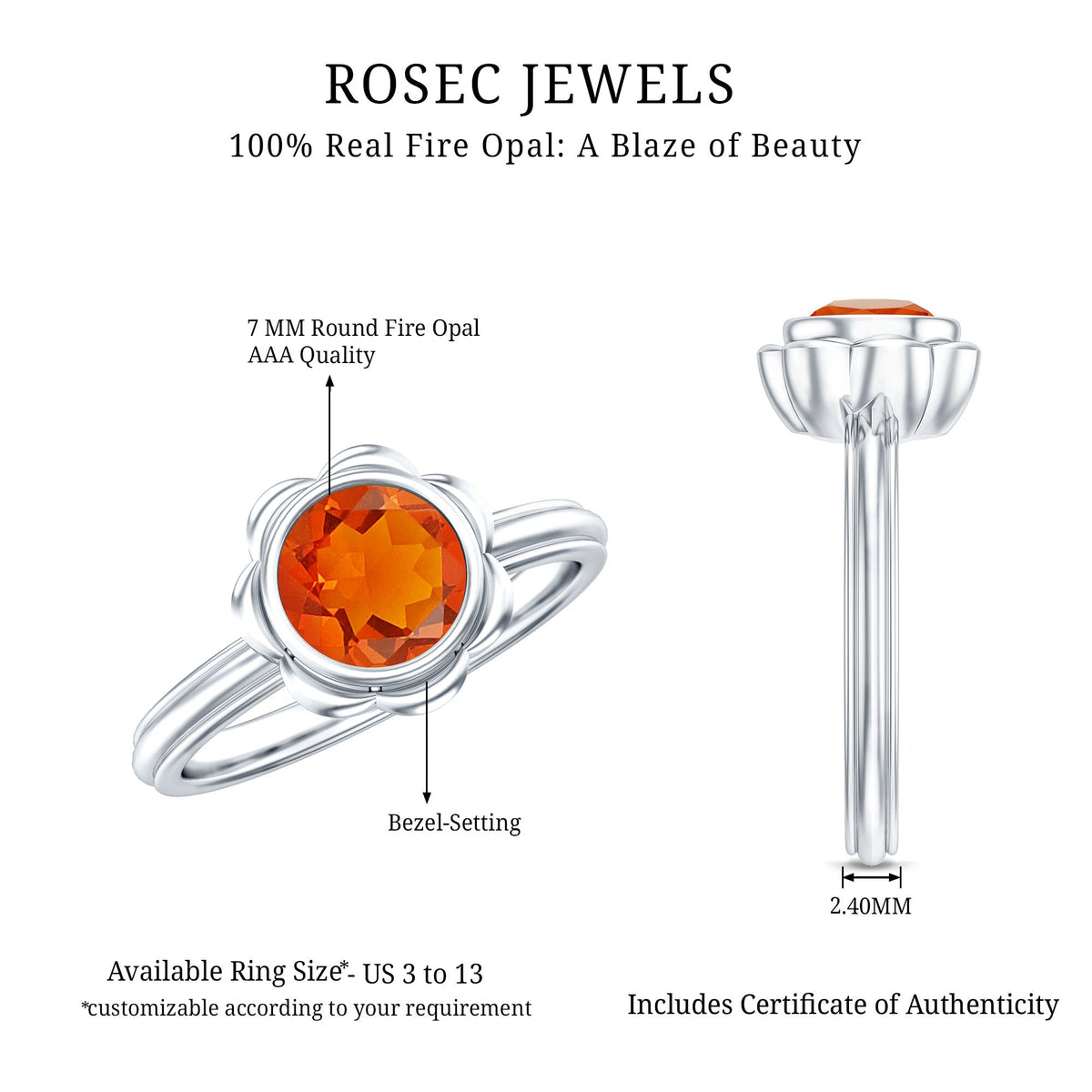 1.5 Carat Real Fire Opal Flower Engagement Ring