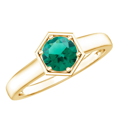Certified 0.8 Carat Lab Created Emerald Solitaire Engagement Ring