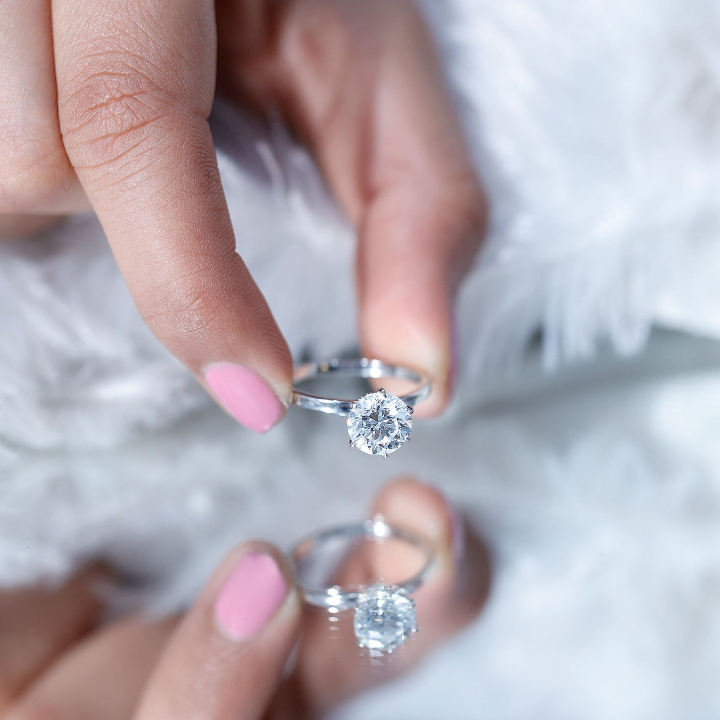 Solitaire Engagement Ring, Hidden Halo | 2 Carat, Round, Lab Diamond
