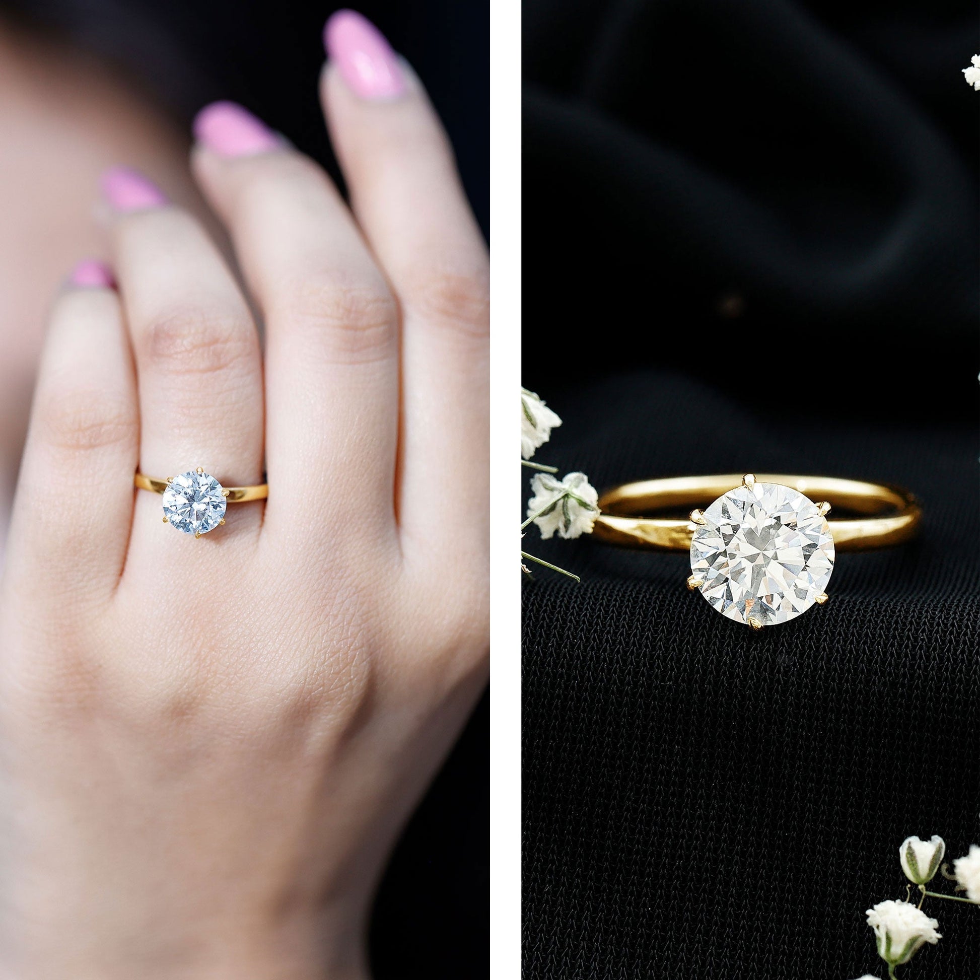 round diamond ring on model