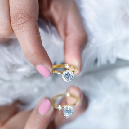Solitaire Engagement Ring, Hidden Halo | 2 Carat, Round, Lab Diamond