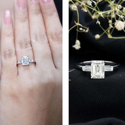 2 CT Lab Grown Diamond Emerald Cut Engagement Ring