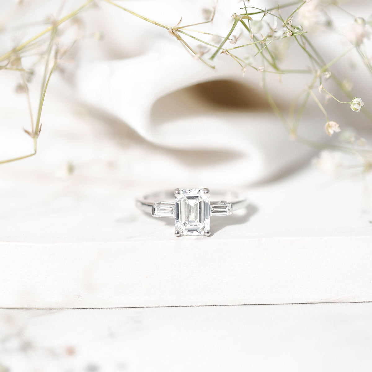 2 CT Lab Grown Diamond Emerald Cut Engagement Ring