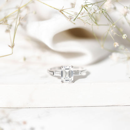2 CT Lab Grown Diamond Emerald Cut Engagement Ring