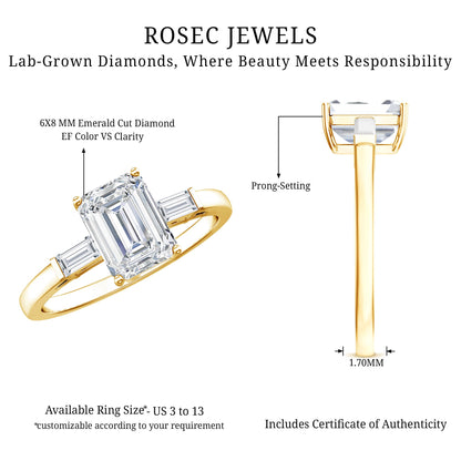 2 CT Lab Grown Diamond Emerald Cut Engagement Ring