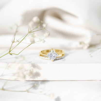 Princess Cut Lab Grown Diamond Ring With Wedding Band