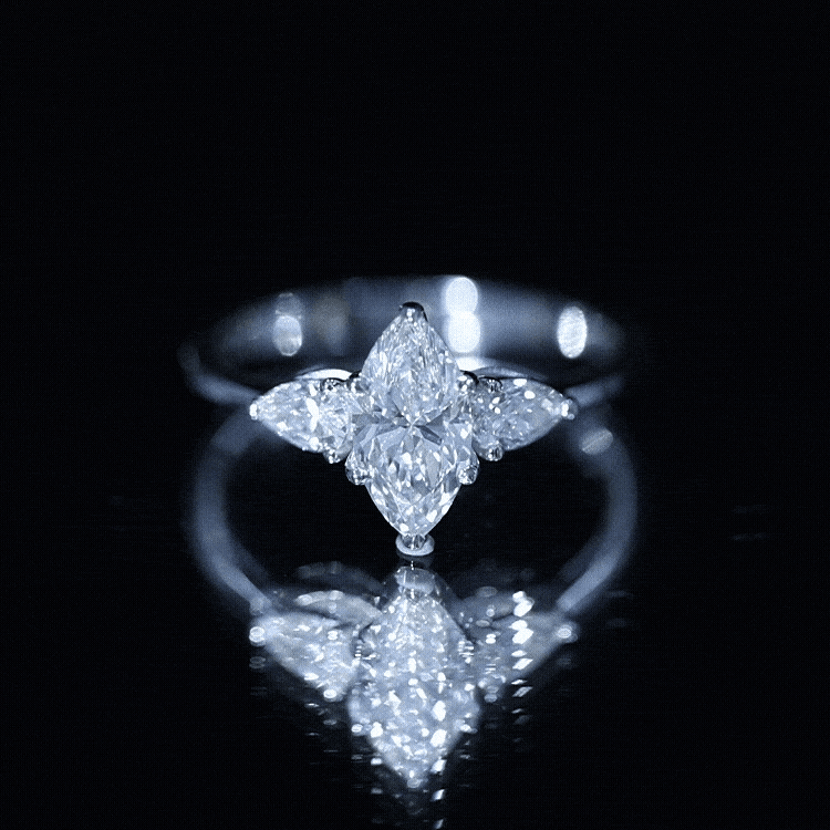 Marquise Three-Stone Lab Grown Diamond Engagement Ring (EF-VS)