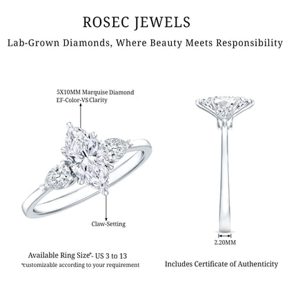Marquise Three-Stone Lab Grown Diamond Engagement Ring (EF-VS)