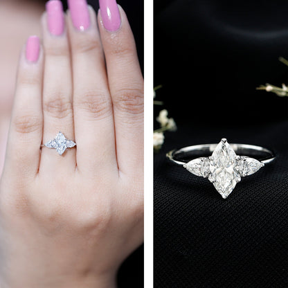 Marquise Three-Stone Lab Grown Diamond Engagement Ring (EF-VS)