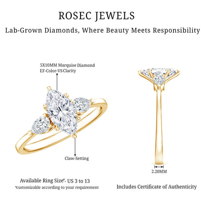 Marquise Three-Stone Lab Grown Diamond Engagement Ring (EF-VS)