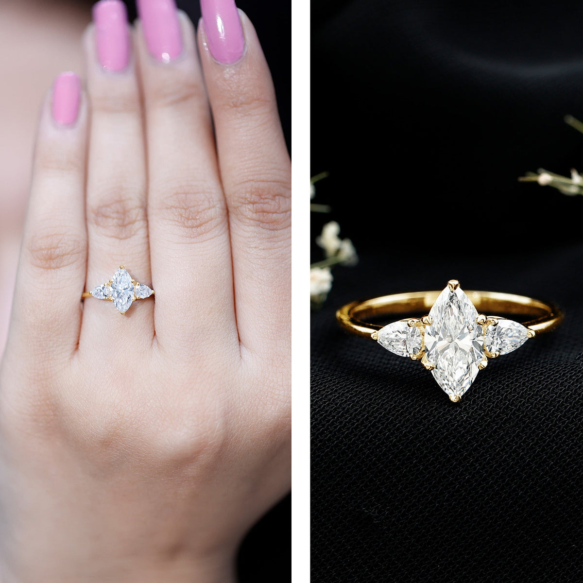 Marquise Three-Stone Lab Grown Diamond Engagement Ring (EF-VS)