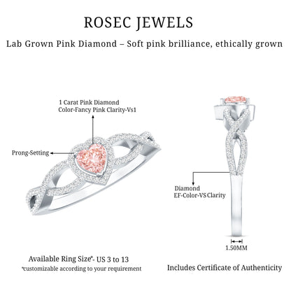 IGI Certified 1 Carat Lab Grown Pink and White Diamond Classic Engagement Ring